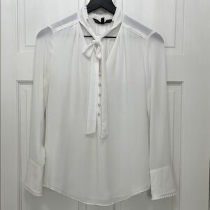 White House Black Market Chiffon Bow Tie V-Neck Blouse - Size 0